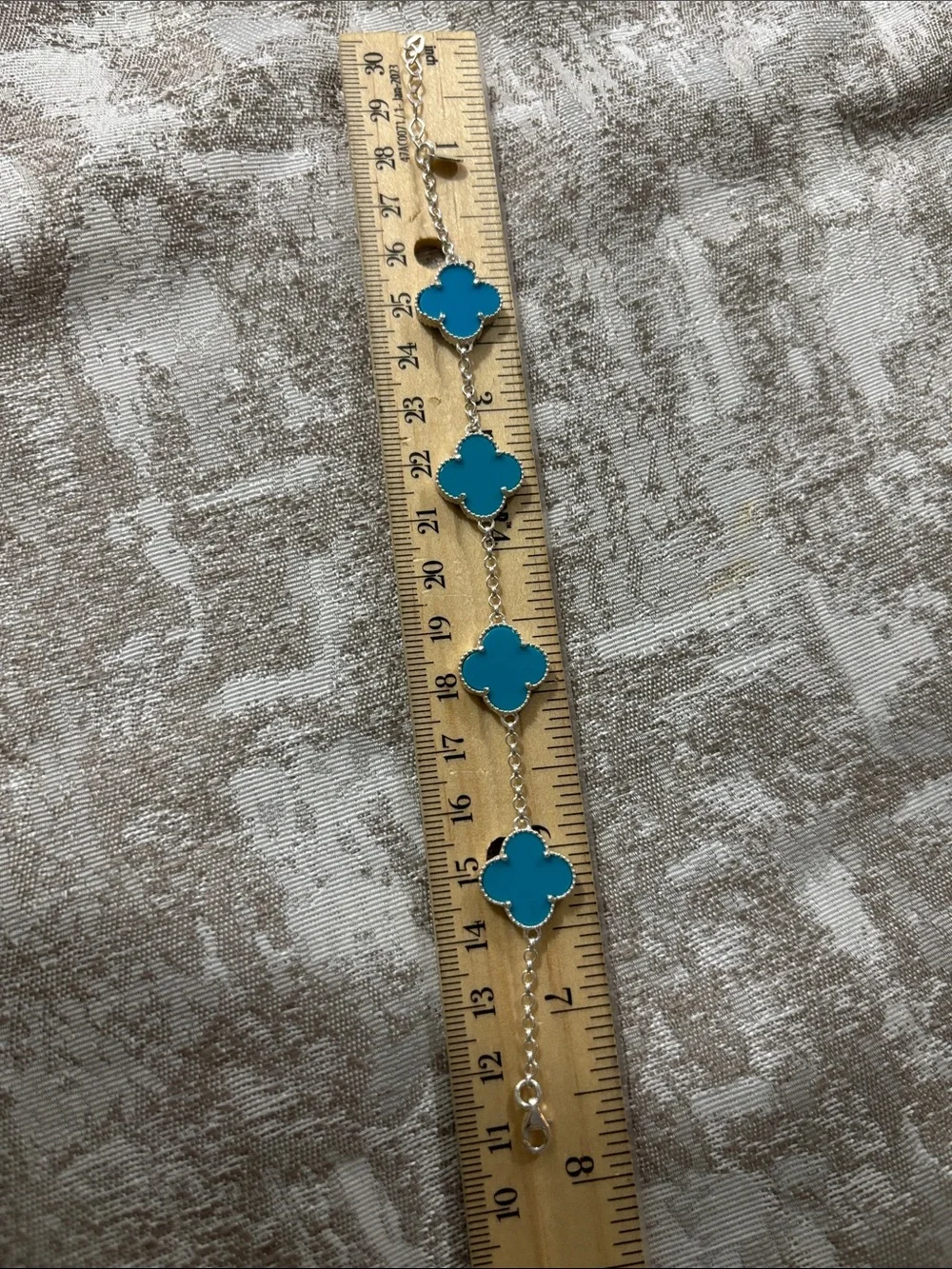 Silver 925 Turquoise Four-Leaf Clover Chain Bracelet - Unbranded